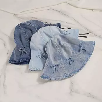 Модная универсальная шляпа от солнца, модная новая модная шляпа-ведро с милым бантом из денима для женщин M56-58cm темно-синий