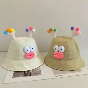 Модная универсальная шляпа-ведро с маленьким лицом, симпатичная шляпа-ведро с мультяшным рогом, шляпа-ведро для улицы с большими полями, солнцезащитная шляпа M56-58cm