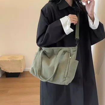 Модная универсальная сумка через плечо для колледжа, вельветовая квадратная сумка для поездок на работу, унисекс, большая вместительная портативная сумка через плечо для отдыха 40 x 30 x 16cm хаки