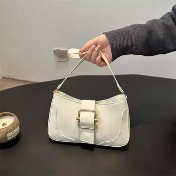 Модная универсальная сумка подмышкой для женщин 2024 года, новая корейская версия, простая повседневная маленькая квадратная сумка, корейская версия, текстурированная сумка на плечо белый