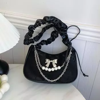 Модная универсальная высококачественная легкая роскошная сумка-мессенджер Cloud Underarm Bag Summer Niche Design с цепочкой и бусинами бежевый