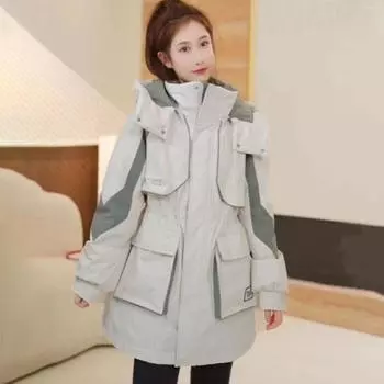 Модная утолщенная утягивающая и теплая парка со съемным капюшоном для женщин S чёрный