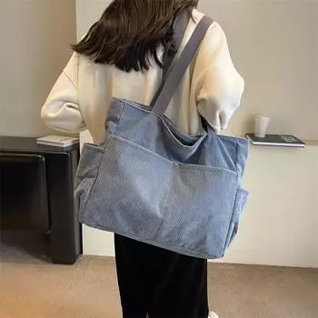 Модная вельветовая большая сумка, сумка через плечо большой емкости, женская повседневная сумка для работы в школе серый