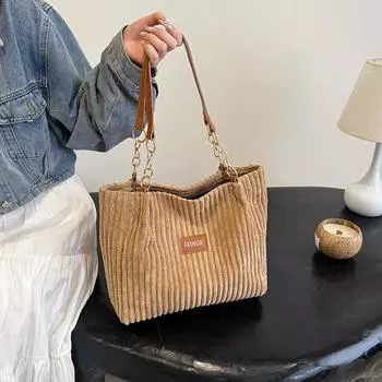 Модная вельветовая сумка-тоут, однотонная сумка через плечо, женская повседневная сумка для поездок на работу и обратно, сумки-шопперы 29x10x25.5cm чёрный