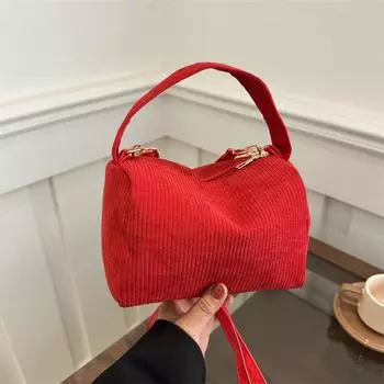 Модная вельветовая сумка-ведро большой вместимости, весна 2024, новая повседневная простая популярная сумка-мессенджер через плечо белый