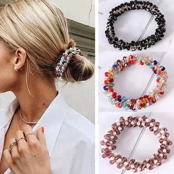 Модная веревка для волос с хрустальным жемчугом, эластичные держатели для хвоста ручной работы с бисером, резинки для волос для женщин и девочек, аксессуары для волос чёрный