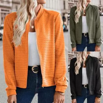 Модная верхняя одежда в мелкую клетку на молнии кардиган с капюшоном толстовка женская осень зима толстовки с двойными карманами S чёрный