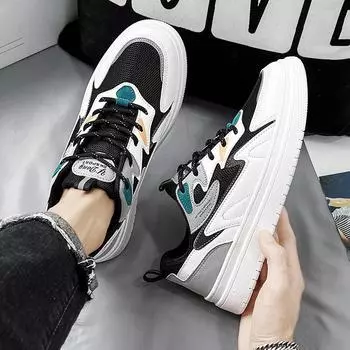 Модная весенне-летняя тенденция студенческой обуви 2024 года, мужская повседневная спортивная обувь из сетчатой ткани с толстой подошвой, кроссовки 39 синий