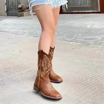 Модная весенне-осенняя женская обувь, новые высококачественные квадратные носки, подходящие по цвету, средние каблуки, молния сзади, женские полусапожки 35 светло-коричневого
