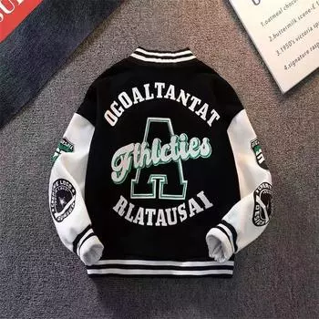 Модная весенняя куртка-бомбер для мальчиков, детская весенне-осенняя верхняя одежда с буквенным принтом, детская уличная одежда, университетская бейсбольная форма, пальто на осень 150cm чёрный