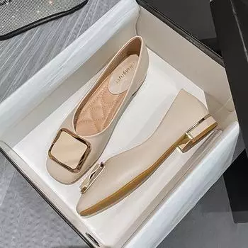 Модная весенняя обувь для женщин. Туфли-лодочки на низком каблуке. Кожаные туфли на высоком каблуке. Модные туфли-лоферы OL. 35 бежевый