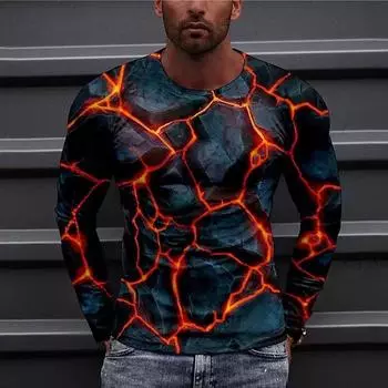 Модная весна и осень 3D цифровая печать мужская свободная футболка с круглым вырезом и длинным рукавом повседневная рок-узор забавные футболки топы S