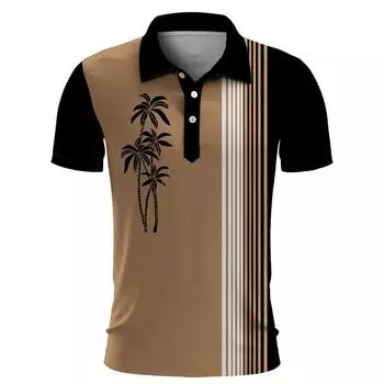 Модная весна-лето в гавайском стиле с коротким рукавом с 3D-принтом, мужская рубашка-поло с короткими рукавами. 2XL кофейный