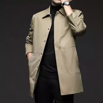 Модная ветровка с длинными рукавами и воротником-поло, мужская весенняя новая корейская стильная простая однотонная куртка-кардиган средней длины M