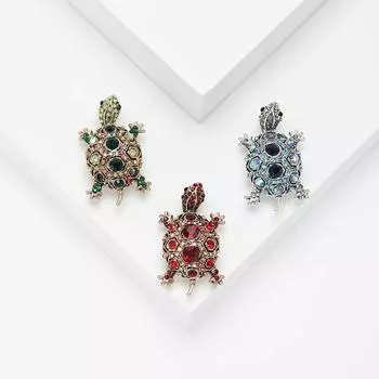 Модная винтажная брошь в виде черепахи со стразами, креативная индивидуальная булавка в виде животного, аксессуары для одежды