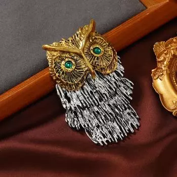 Модная винтажная брошь в виде совы с бахромой из металла для мужчин, аксессуары для пальто с животными, корсаж, одежда, ушки