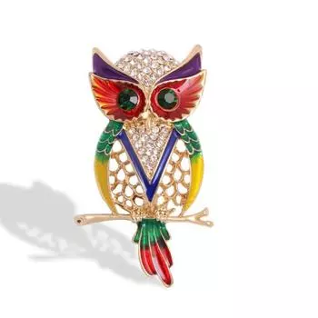 Модная винтажная брошь в виде совы, женская полая брошь со стразами и эмалью, булавка в виде животного, универсальные аксессуары для корсажа на пальто