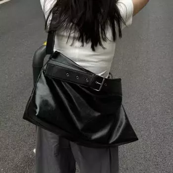 Модная винтажная черная женская сумка-тоут большой емкости, однотонная модная мягкая сумка из искусственной кожи на плечо, дизайнерская мужская сумка на улице 46X28X16cm чёрный