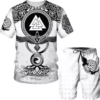 Модная винтажная футболка с принтом для мужчин, повседневные топы с круглым вырезом, трендовые шорты, комплект из 2 предметов, летние спортивные костюмы на открытом воздухе, шорты, комплекты футболок 4XL