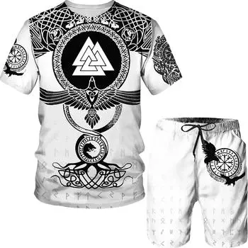 Модная винтажная футболка с принтом для мужчин, повседневные топы с круглым вырезом, трендовые шорты, комплект из 2 предметов, летние спортивные костюмы на открытом воздухе, шорты, комплекты футболок 4XL