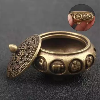 Модная винтажная медная курильница с двенадцатью знаками зодиака, латунный держатель с крышкой, сандаловое благовоние, буддизм, домашний декор as picture