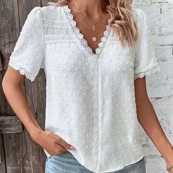 Модная винтажная рубашка с v-образным вырезом и пышными рукавами, женская летняя белая блузка 2023, женские повседневные женские топы с короткими рукавами Blusas Mujer 27122 S абрикосовый