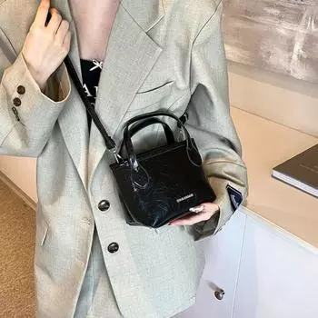 Модная винтажная сумка через плечо, повседневная сумка на одно плечо, простая сумка-ведро из искусственной кожи для девочек чёрный