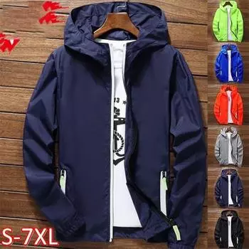 Модная водонепроницаемая ветровка унисекс с защитой от ультрафиолета, куртка на молнии для мужчин и женщин, весенне-летняя толстовка с капюшоном, верхняя одежда (рубашки в комплект не входят) 7XL белый