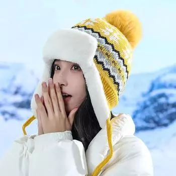 Модная вязаная пушистая шапка-ушанка для женщин, уличное лыжное колье, толстая теплая зимняя шапка-бини с меховым помпоном, шапка-бомбер One Size серый
