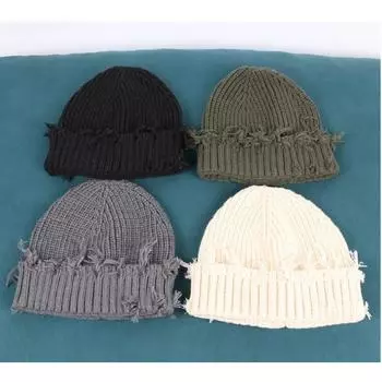 Модная вязаная зимняя рваная мужская шапка с черепом унисекс хип-хоп однотонная теплая шапка женская шапка подарок