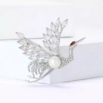 Модная высококачественная брошь в виде красного венценосного журавля из меди и циркония в литературном китайском стиле для женской одежды, ювелирные изделия в виде корсажа