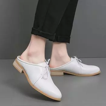 Модная высококачественная мужская повседневная обувь, роскошные полутапочки для мужчин, ленивые туфли для вождения, модные нескользящие кожаные формальные сандалии 38 белый