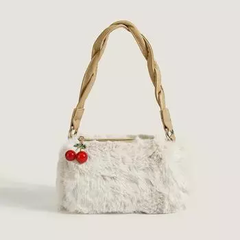 Модная высококачественная плюшевая портативная меховая сумка, модная сумка через плечо вишневого цвета для подмышек