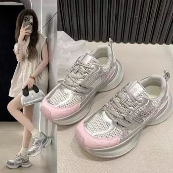 Модная высококачественная толстая подошва на шнуровке, подходящая по цвету, модная, удобная, нескользящая, дышащая, спортивная, износостойкая женская обувь 35 серебряный