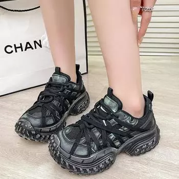 Модная высококачественная толстая подошва на шнуровке, подходящая по цвету, модная, удобная, нескользящая, дышащая, спортивная, износостойкая женская обувь 35