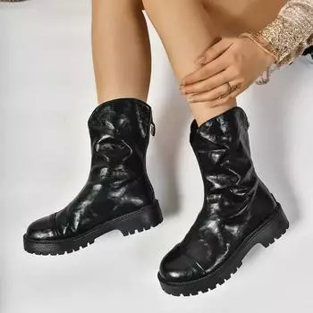 Модная высококачественная женская обувь 2024 года, зимние однотонные простые женские ботинки до середины голени, нескользящая толстая подошва, молния сзади, женская обувь 35 чёрный