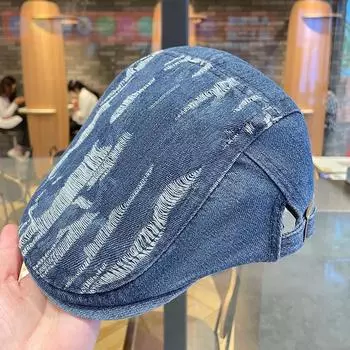 Модная выстиранная старая ковбойская шляпа для детей, ретро-шляпа с вывернутым вперед язычком, весенне-осенняя универсальная шляпа для мужчин средний синий