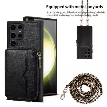 Модная задняя крышка на молнии из натуральной кожи для Samsung S23 Ultra S22 Plus 5G, кошелек через плечо, противоударные чехлы с плечевым ремнем Samsung S23Ultra