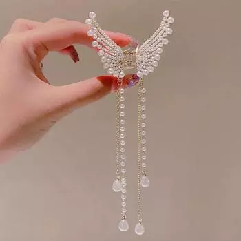 Модная заколка-бабочка с жемчужной кисточкой 2024 года — полузавязанная заколка-акула для причесок знаменитостей 363 Butterfly Tassel Clip