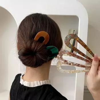 Модная заколка для волос из ацетата с леопардовым принтом, геометрическая U-образная, женская, элегантная, ретро, вьющаяся, заколка для волос one size морилка 19 красный