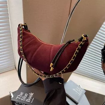 Модная замшевая сумка-полумесяц, персонализированные женские сумки через плечо из рога, универсальная сумка на одно плечо в стиле ретро с цепочкой, осень-зима, новинка