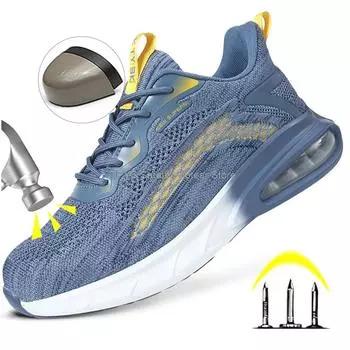 Модная защитная обувь для мужчин, рабочая обувь на воздушной подушке, защитные ботинки со стальным носком, противоударные рабочие ботинки для мужчин и женщин, дышащие рабочие кроссовки 36