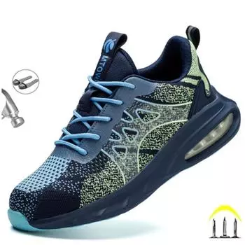 Модная защитная рабочая обувь для мужчин, защитные кроссовки с защитой от проколов, ботинки со стальным носком, устойчивые к ударам, неразрушаемая обувь 37 зелёный