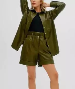 Модная ЗЕЛЕНАЯ женская кожаная рубашка из натуральной овчины, стильная новая праздничная одежда S зелёный