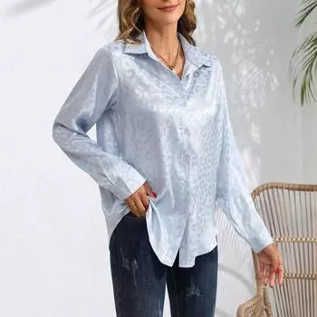 Модная жаккардовая рубашка с длинным рукавом из искусственного шелка с цветочным принтом, блузка, женская одежда на весну и осень, элегантный топ S