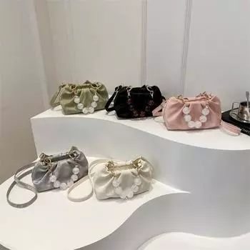 Модная жемчужная сумка-цепочка для женщин, новая трендовая универсальная плиссированная сумка через плечо