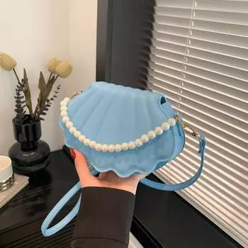 Модная жемчужная сумка-мешок для женщин 2024 года, весна, новая модная сумка через плечо, простая сумка-мессенджер, сумка-ракушка чёрный