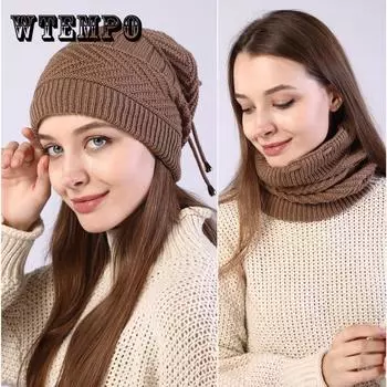 Модная женская эластичная вязаная шапка Skullies, однотонный шарф-снуд, теплая шапка для женщин, осенне-зимняя женская шапка-бини