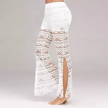 Модная женская элегантная одежда, кружевные брюки с кружевной строчкой, повседневные танцевальные брюки с разрезом S чёрный