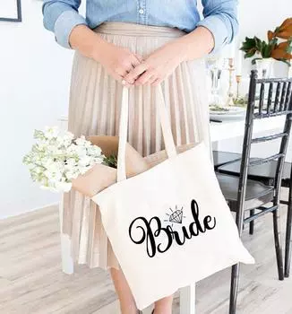 Модная женская белая сумка-тоут для покупок, команда невесты, девичник, многоразовая холщовая сумка, свадебный подарок, эко-сумка на плечо 24*26cm